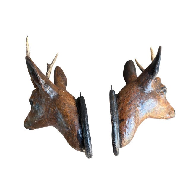 Black Forest Ceramic Terra Cotta Deer Heads For Sale - Image 4 of 5