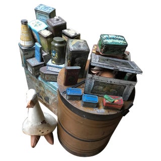 Collection of Tins and a Tin Duck 1900 Total 27 Items Crazy Decoration, Set of 27 For Sale