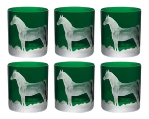 Horse Double Old Fashioned Glasses British Racer Green - Set of 6