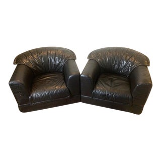 Hukla Black Leather Chairs - a Pair For Sale