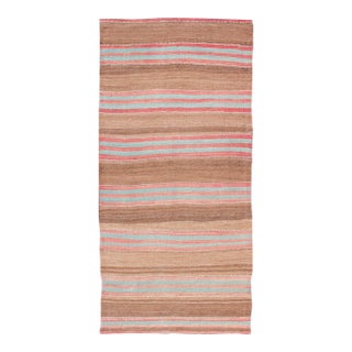 Vintage Turkish Kilim With Soft Brown, Rose, and Aqua Stripes 2'9 X 6'0 For Sale