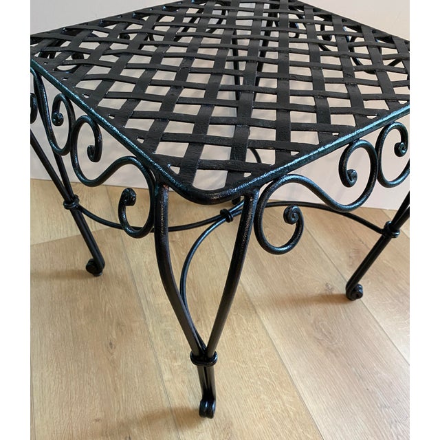 Pair of French Wrought Iron Square Accent Tables, Lattice Tops and Scroll Legs For Sale - Image 9 of 9