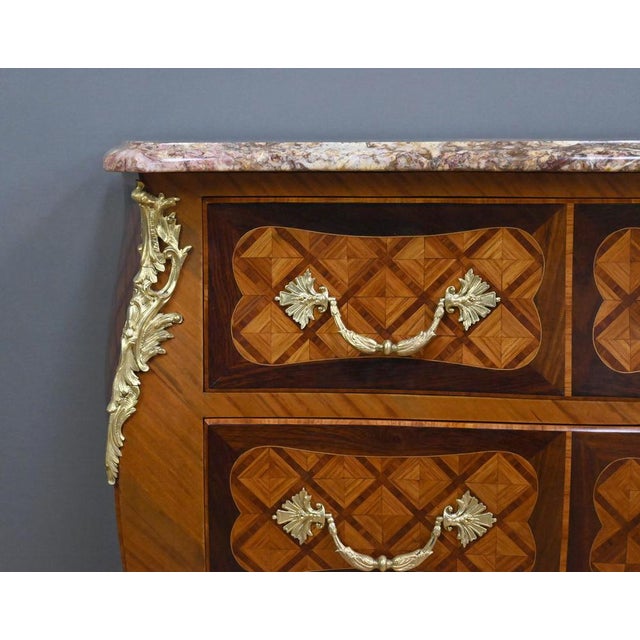 Brown Early 20th Century Louis XV Marquetry Commode For Sale - Image 8 of 18