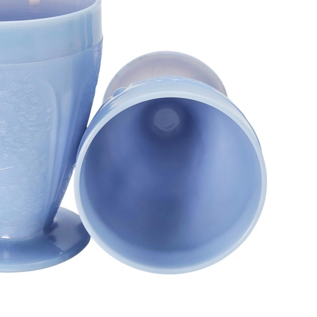 Blue Jeanette Glass Delphite Blue Cherry Blossom Footed Juice Tumblers, Set of Four For Sale - Image 8 of 9