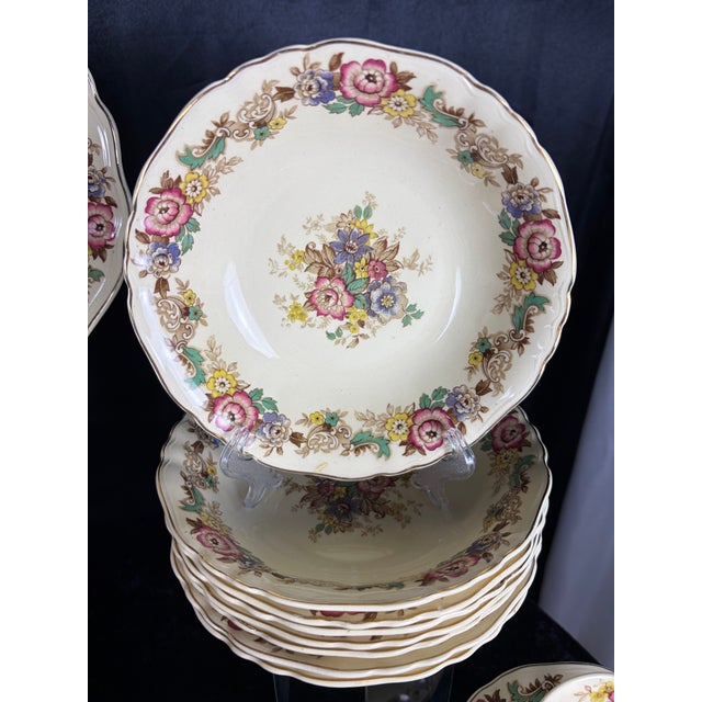 Rare 56-Piece 1930s J & G Meakin "Pilgrim Sunshine" English Ironstone Dinnerware Service With Hostess Spares - Complete Set for 8 For Sale - Image 9 of 15