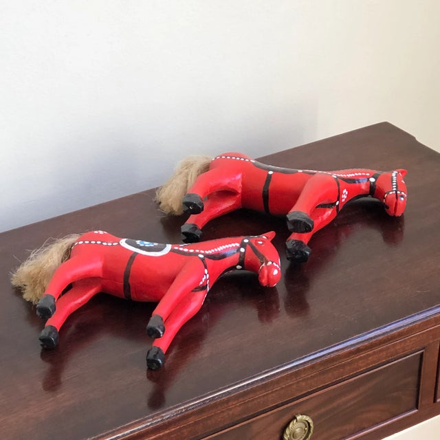 Vintage Handcrafted European Wooden Folk Art Horses — a Pair For Sale - Image 9 of 11