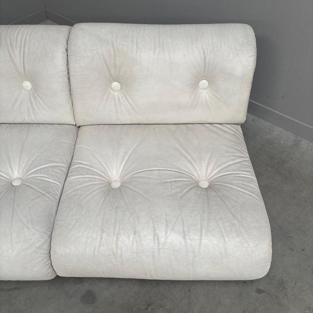 Space Age White Leather Three Seat Lounge Sofa, 1970s For Sale - Image 9 of 18