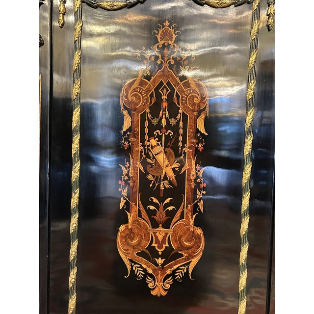 Napoleon III Style Soffit Cabinet in Blackened Wood with Marquetry, 19th Century For Sale - Image 6 of 10