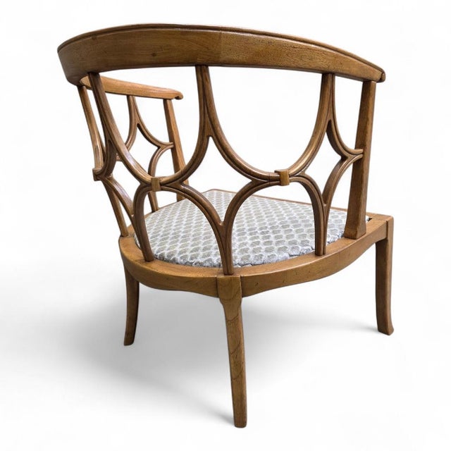 Mid 20th Century MCM William "Billy" Haines Fruitwood Spider/Barrel Back Lounge Newly Reupholstered For Sale - Image 5 of 8