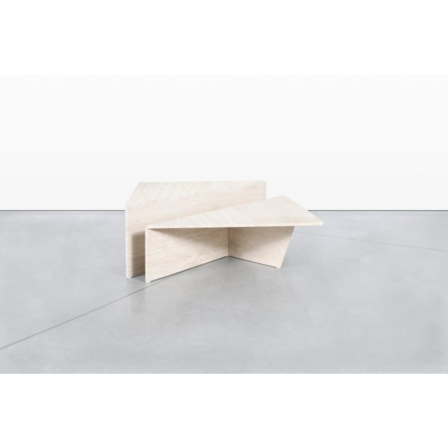 Beige Vintage Italian Modern Two-Piece Travertine Coffee Table by Up & Up, 1970s For Sale - Image 8 of 12