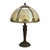 Arts & Crafts 1920s Arts & Crafts Era Bradley & Hubbard Style 6-Panel Slag Glass Lamp For Sale - Image 3 of 14