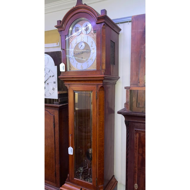 Brown Edwardian 8 Bell 5 Gong Quarter Strike Musical Grandfather Hall Clock For Sale - Image 8 of 9