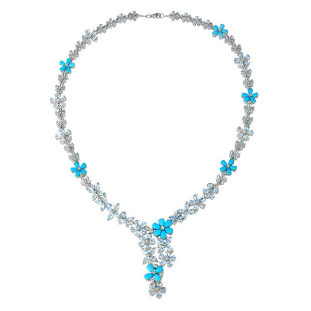 Nina Zhou Serenity Aquamarine Turquoise Diamond Statement Necklace in 14k Yellow Gold For Sale - Image 9 of 11