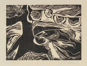 Gwen Stone Monochromatic Linocut Abstract, Late 20th Century