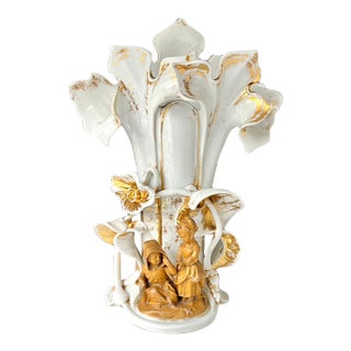 Large Old Paris Antique Porcelain Figural Spill Vase For Sale