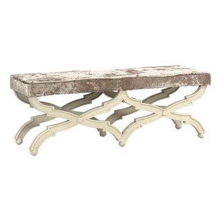 Crescenzo Double Bench - Crushed Champagne Velvet / Ivory Painted Frame For Sale