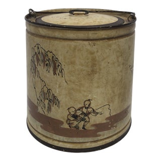 Italian Hand Painted Tole Fishing Bucket For Sale