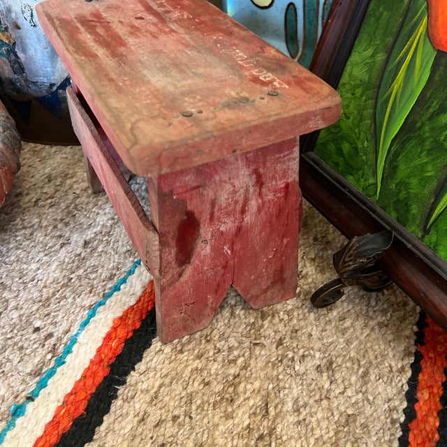 Vintage Red Wooden Miniature Stool For Sale - Image 4 of 5