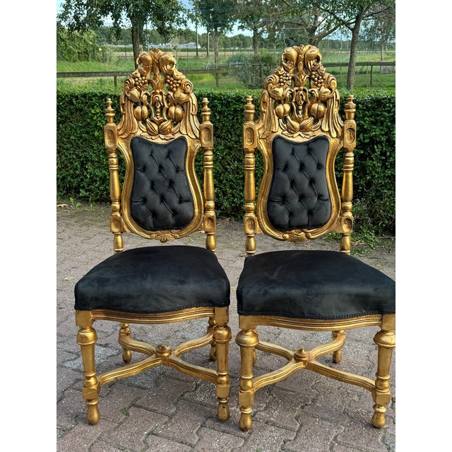 c.1900 Italian Rococo Gold Beech Velvet Dining Chairs - Set of 8 Pc For Sale - Image 13 of 18