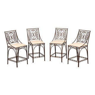 French Art Deco Style Set of Four Counter Stools For Sale
