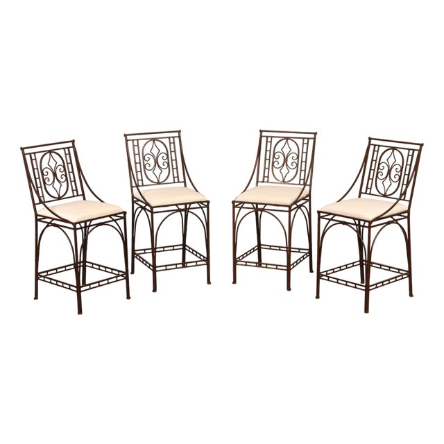 French Art Deco Style Set of Four Counter Stools For Sale