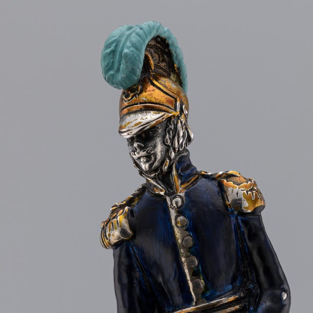 Antique 20th Century Italian Silver & Enamel Mounted Napoleonic Kingdom Guard, 1970s For Sale - Image 6 of 15