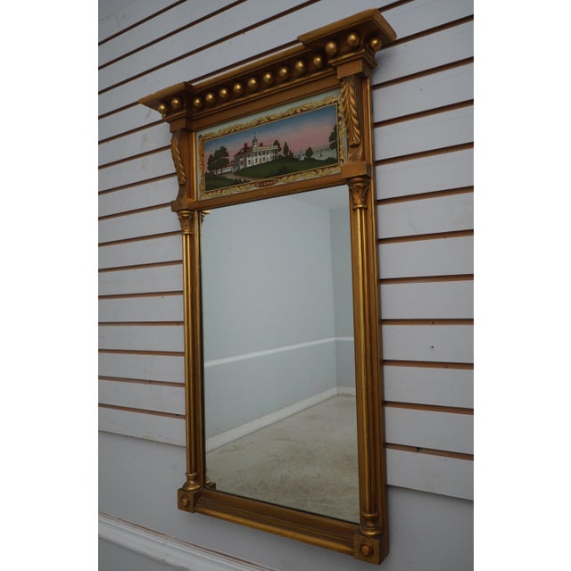 Age: C.1920s Details: Nice Gold Gilt Finish Federal Style Nice Older Vintage Mirror Mt Vernon Eglomise Top Panel...