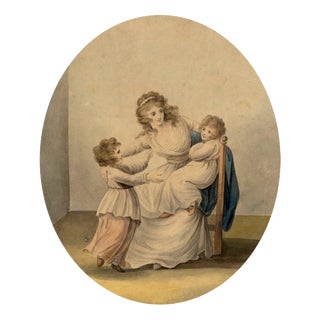 Attrib. Henry William Bunbury, Lady Rushout Seated & Children, Watercolour For Sale