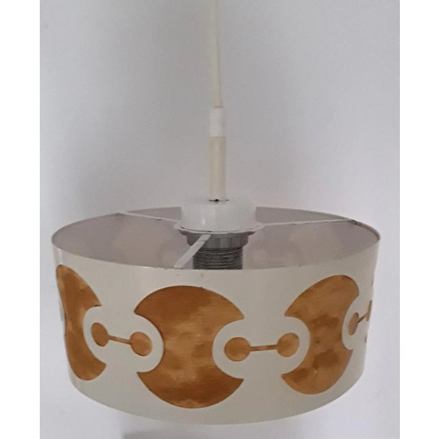 Vintage Round White Painted Perforated Metal Ceiling Lamp from Matin Müller & Co, 1960s For Sale - Image 6 of 9
