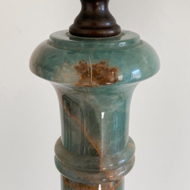 Late 20th Century Neoclassical Marble Column Lamps in Green Rust Dark Brown Tan Cream Handcrafted Marble Column Lamps, 20th Century – a Pair For Sale - Image 5 of 13