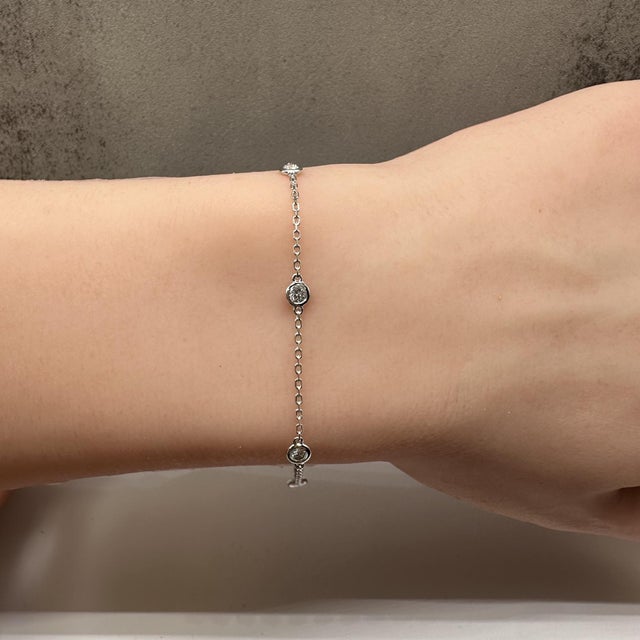 Diamond Station Bracelet in 14kt White Gold – 0.41ctw, 7in, New For Sale - Image 4 of 4