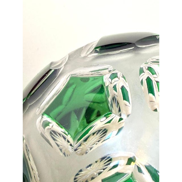 Glass Bohemian Emerald Green Lead Crystal Vase with Hand-Cut Faceted Decorations, 1960s For Sale - Image 7 of 14