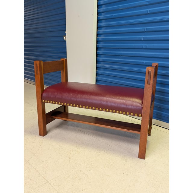 2005 L. & j.g. Stickley Cherry Wood "Gus" Limited Run Collector Bench - Capri Henna Leather For Sale In New York - Image 6 of 11