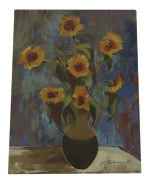Mid 20th Century Still Life of Sunflowers Oil Painting on Board by George Cermak