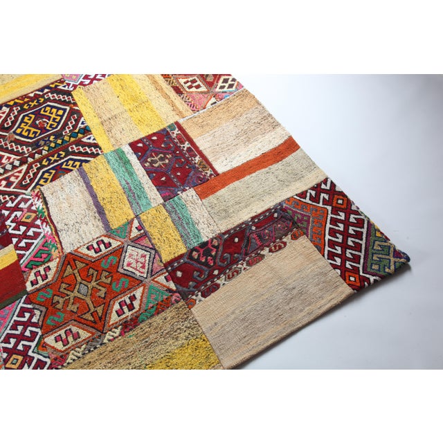 Mid 20th Century Authentic Patchwork From Vintage Tribal Kilims – Anatolian Craftsmanship for Modern Home Decor -6' 9'' X 9' 7'' For Sale - Image 5 of 13