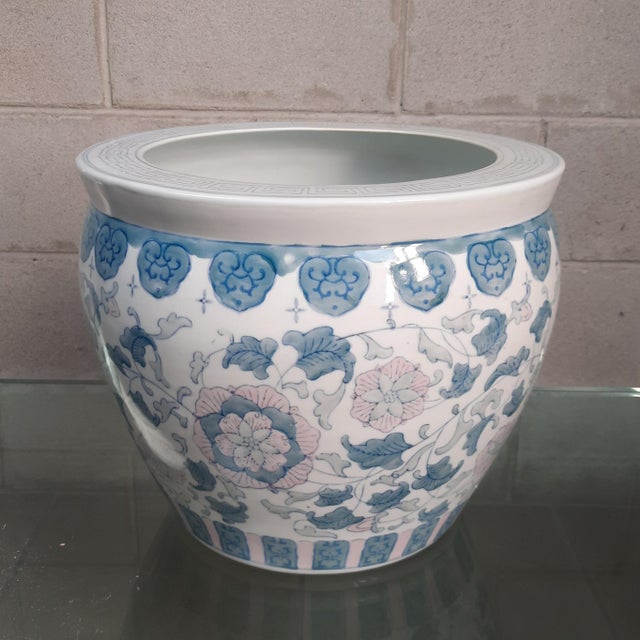 Chinese White and Blue Ceramic Vase with Pink Peonies, 1950s For Sale - Image 10 of 10
