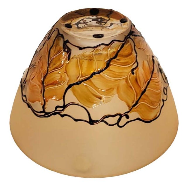 Italian Art Deco Style Frosted & Amber Satin Glass Bowl With Raised Enamel Accent For Sale - Image 4 of 6