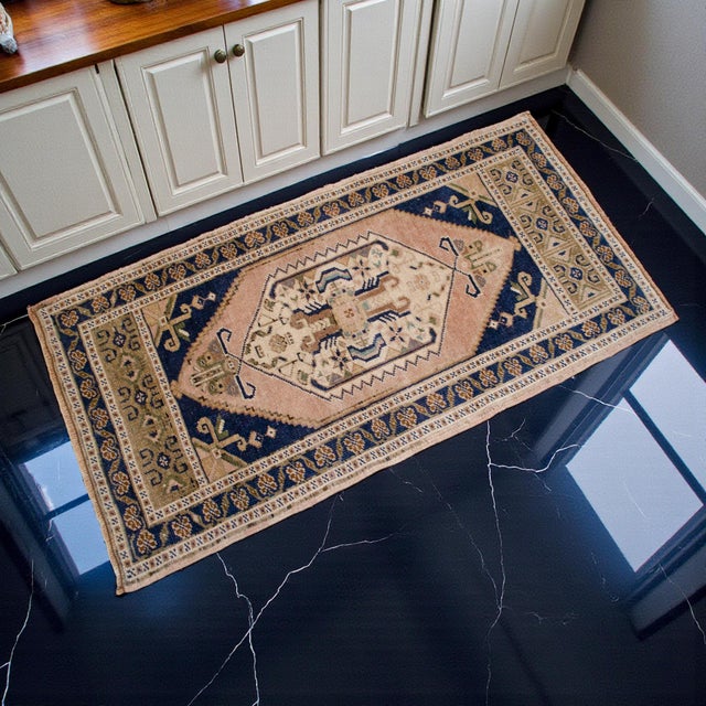 Rustic 1970s Vintage Turkish Rug Hand Made Small Rug Doormat -1′9″ × 3′4″ For Sale - Image 3 of 12