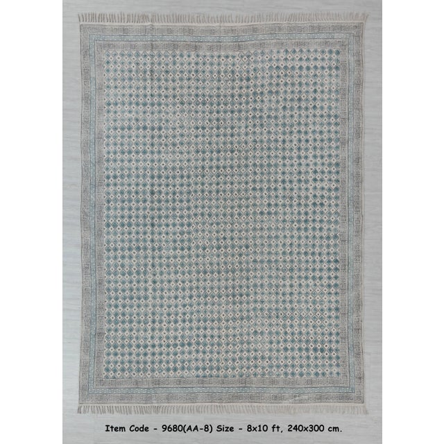 2020s Cotton Blue Block Printed Boho Inspired Flatweave Rug 4X6Ft. For Sale - Image 13 of 13