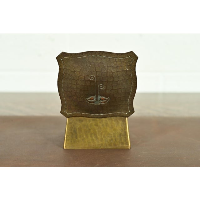Roycroft Arts & Crafts Hammered Brass Over Copper Inkwell For Sale - Image 11 of 15