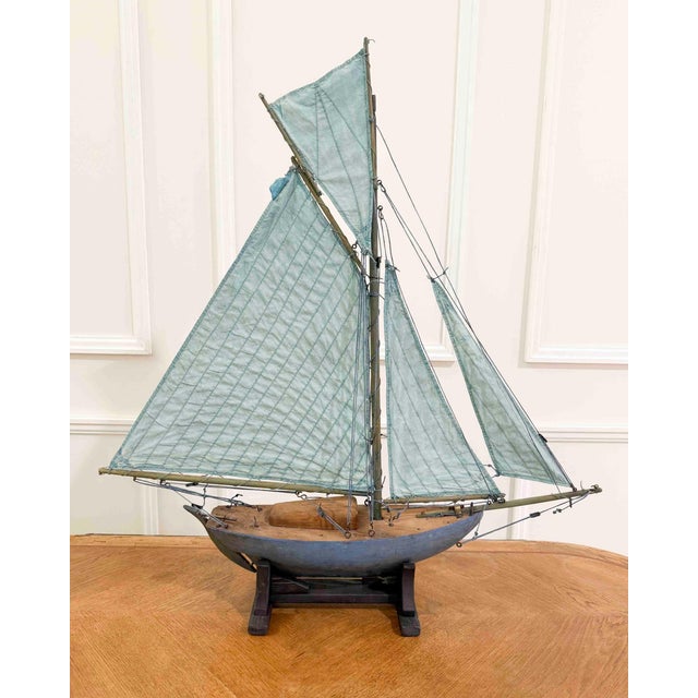 Wood Carved Wooden Gaff Cutter Pond Yacht with original paint. England, circa 1940. For Sale - Image 7 of 11