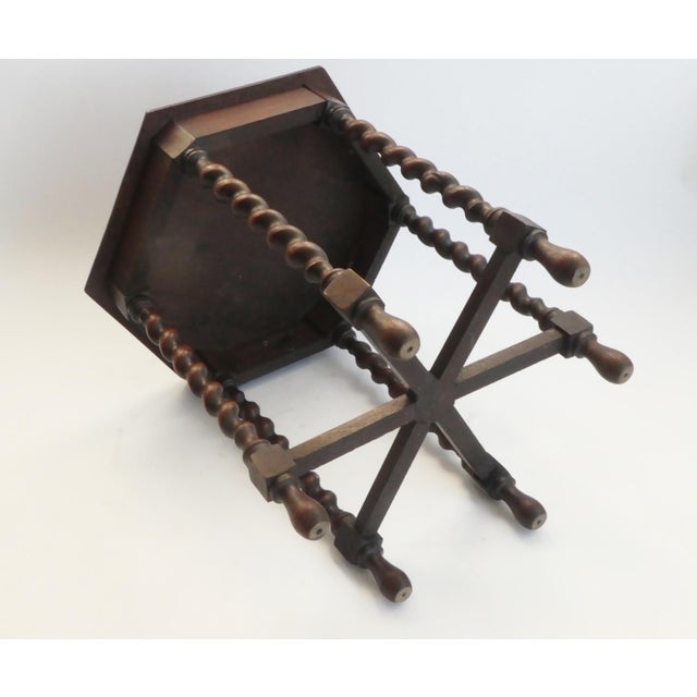Hexagonal Antique Wooden Barley Twist Table, 1920s For Sale - Image 3 of 7