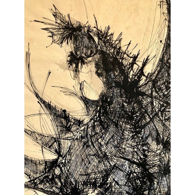 Judith Brown, Large Ink Drawing Abstract Expressionist Rooster Woman Artist Judith Brown, 1957 For Sale - Image 4 of 5