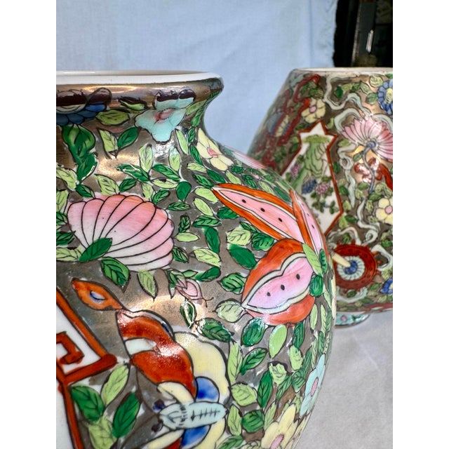 Metal A Pair of Mid Century Chinoiserie Floral Ginger Jars For Sale - Image 7 of 12