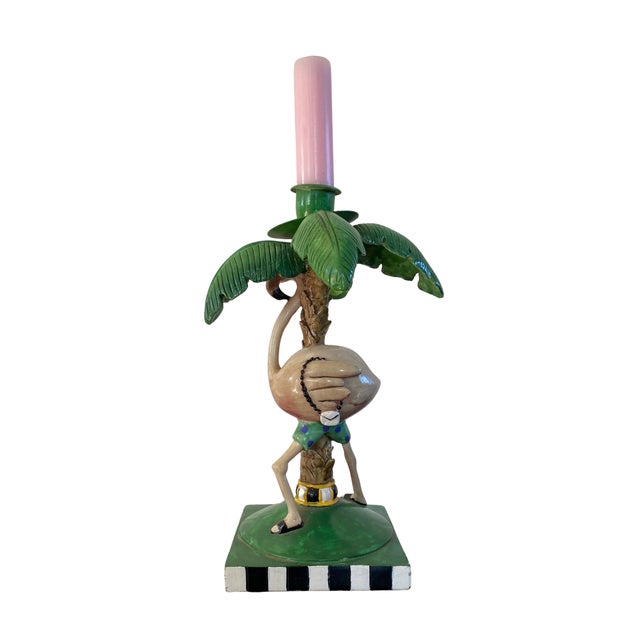 Hollywood Regency 1990s Whimsical Flamingo Under Palm Tree Candle Holder For Sale - Image 3 of 5