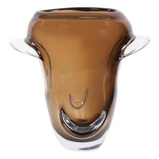 Smokey Umber Flared Edged Glass Vase- Tall For Sale