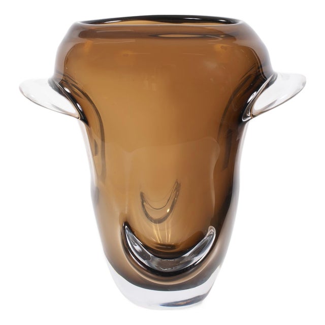 Smokey Umber Flared Edged Glass Vase- Tall For Sale