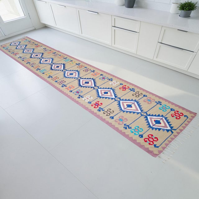 Contemporary Hand Woven Silk Runner Rug . Traditional Anatolian Design Hallway Long Runner Rug Stair Runner New - 2′8″ X 14′4″ For Sale - Image 3 of 15