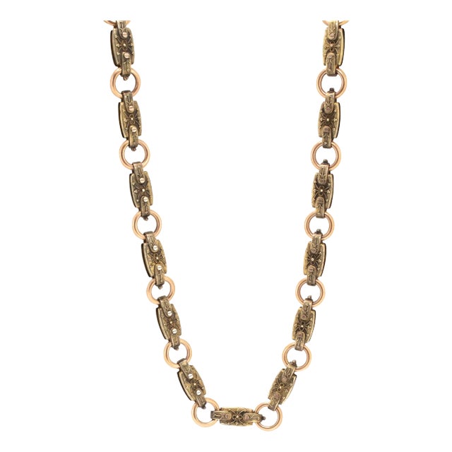 Early 20th Century Victorian Bronze Necklace, 18k Gold Heavy Link Chain Necklace, Chunky One of a Kind Antique Jewelry, Handmade Jewelry For Sale