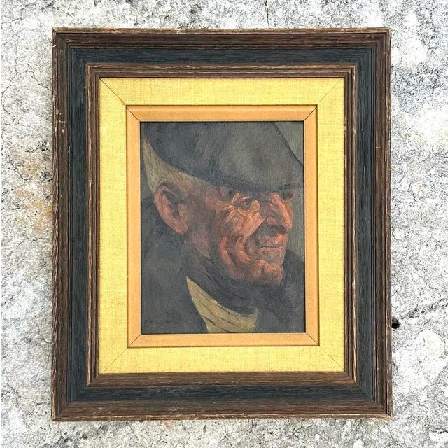 Boho Chic Vintage Boho Portrait of Man Oil Painting on Canvas For Sale - Image 3 of 3